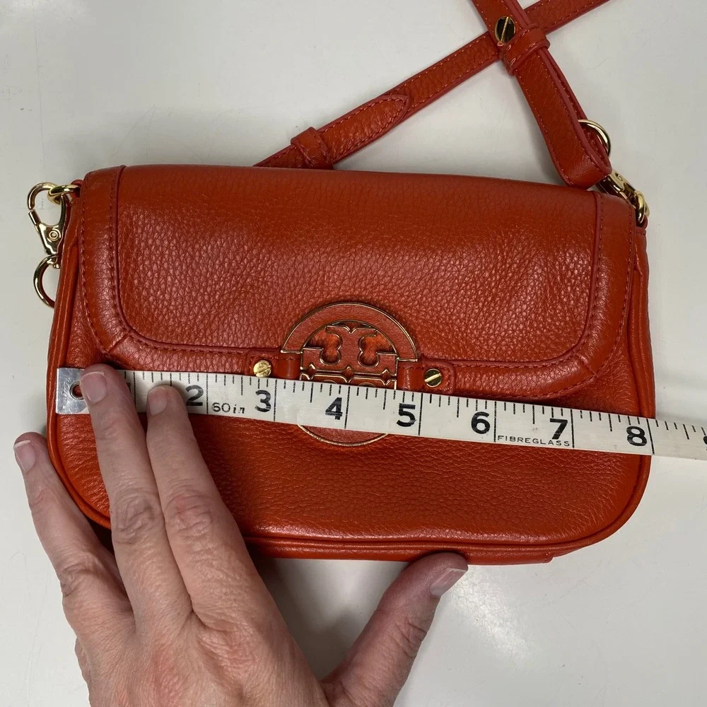 Tory Burch‎ Amanda Burnt Orange Pebbled Leather Mini Crossbody Preppy Coconut